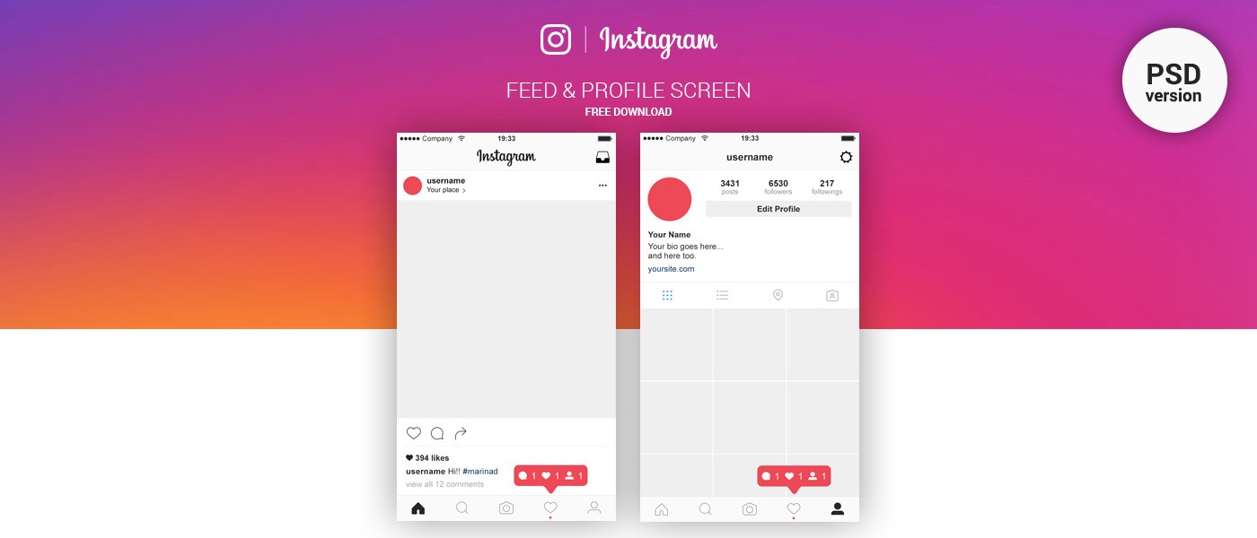 FREE Instagram Feed Profile Screen PSD UI 2016 On Behance Free Template Download
