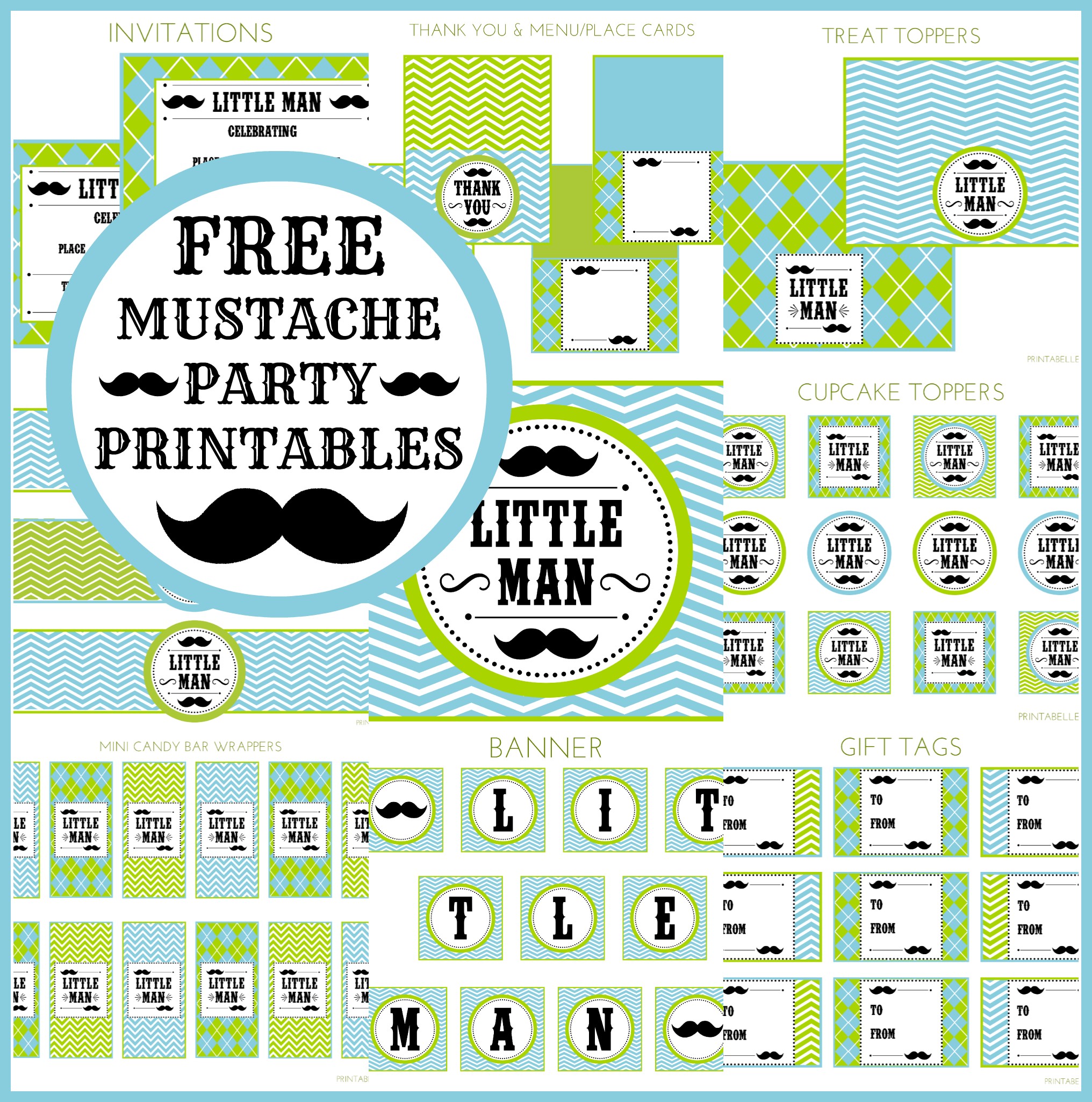 FREE Little Man Mustache Bash Party Printables From Printabelle Free Baby Shower