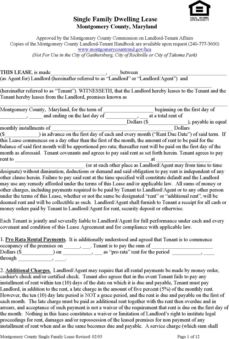 Free Maryland Single Family Dwelling Lease Form PDF 183KB 13 Covenant Compliance Certificate Template