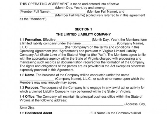 Free Operating Agreement Template Virginia Multi Member Llc Awful