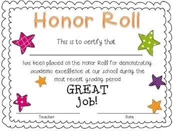 FREE Primary Honor Roll Certificate End Of The Year Pinterest Free