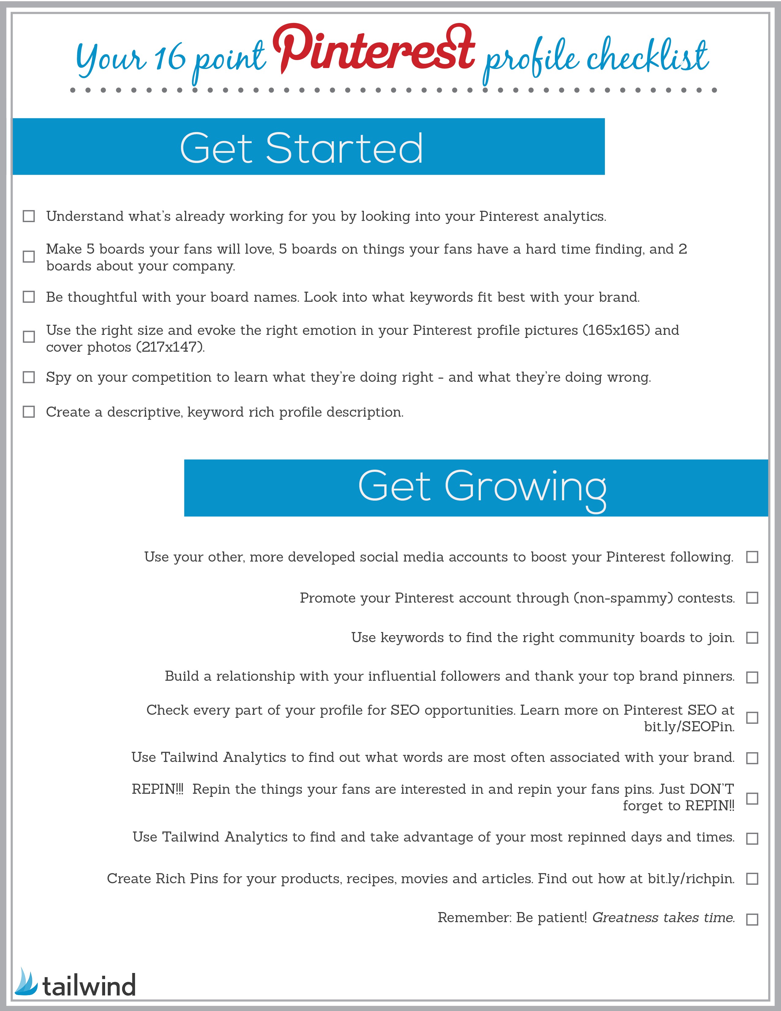 FREE PRINTABLE 16 Point Pinterest Profile Checklist Create Printable