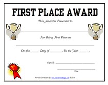 Free Printable 1st First Place Award Certificate Templates Template