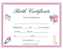 Free Printable Blank Baby Birth Certificates Templates Certificate For Dolls