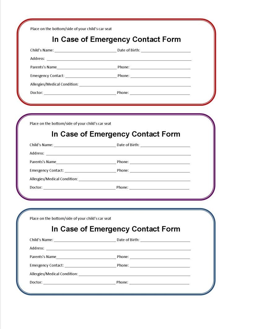 Free Printable Emergency Cards Cardss Co Contact
