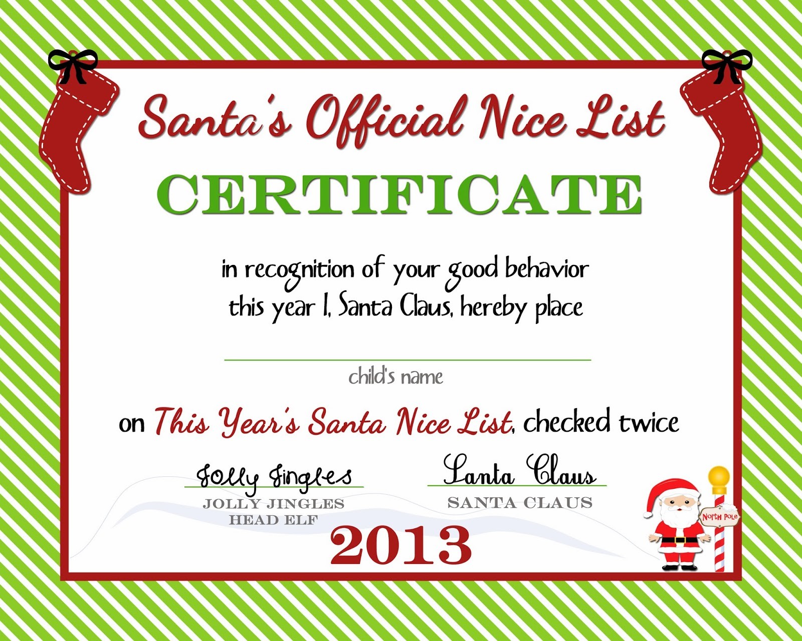Free Printable Nice List Certificate From The North Pole A Christmas
