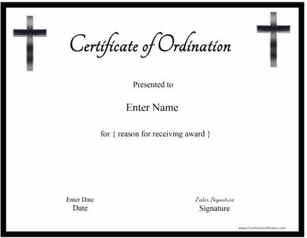 Free Printable Ordination Certificate Template Customizable Example