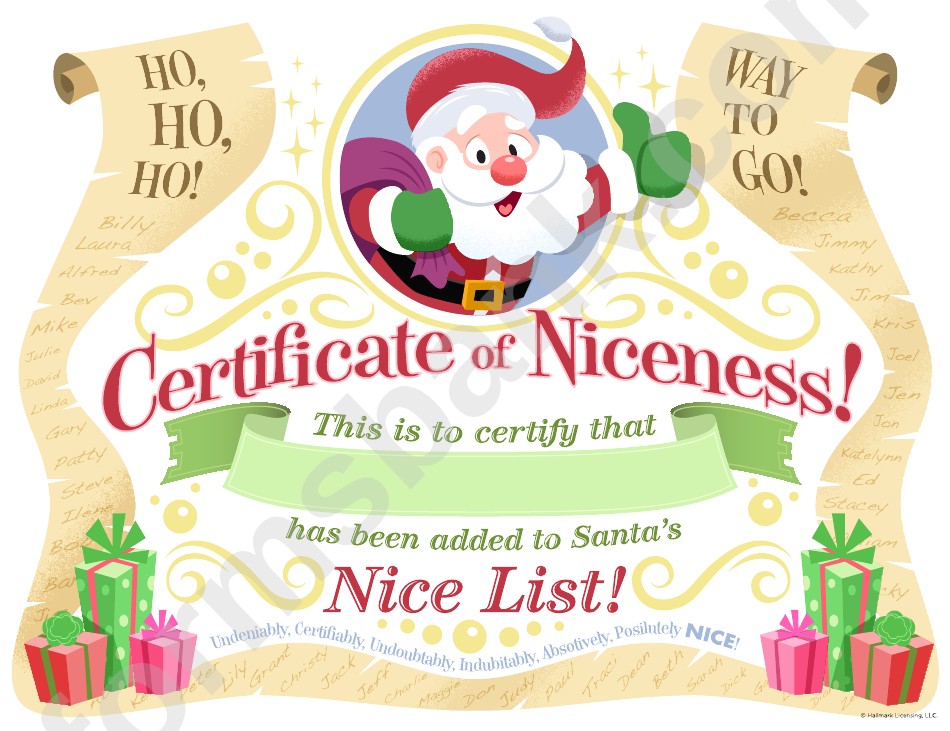 Free Printable Santa Certificate Of Niceness Template For