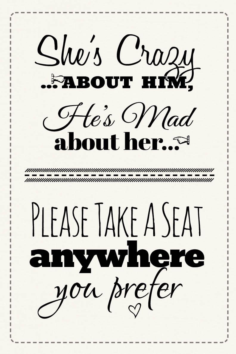 Free Printable Wedding Download Pick A Seat Sign Dream Come True