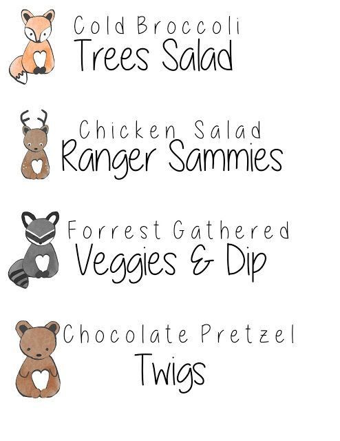 FREE PRINTABLE Woodland Baby Shower Food Table Tags Jungle