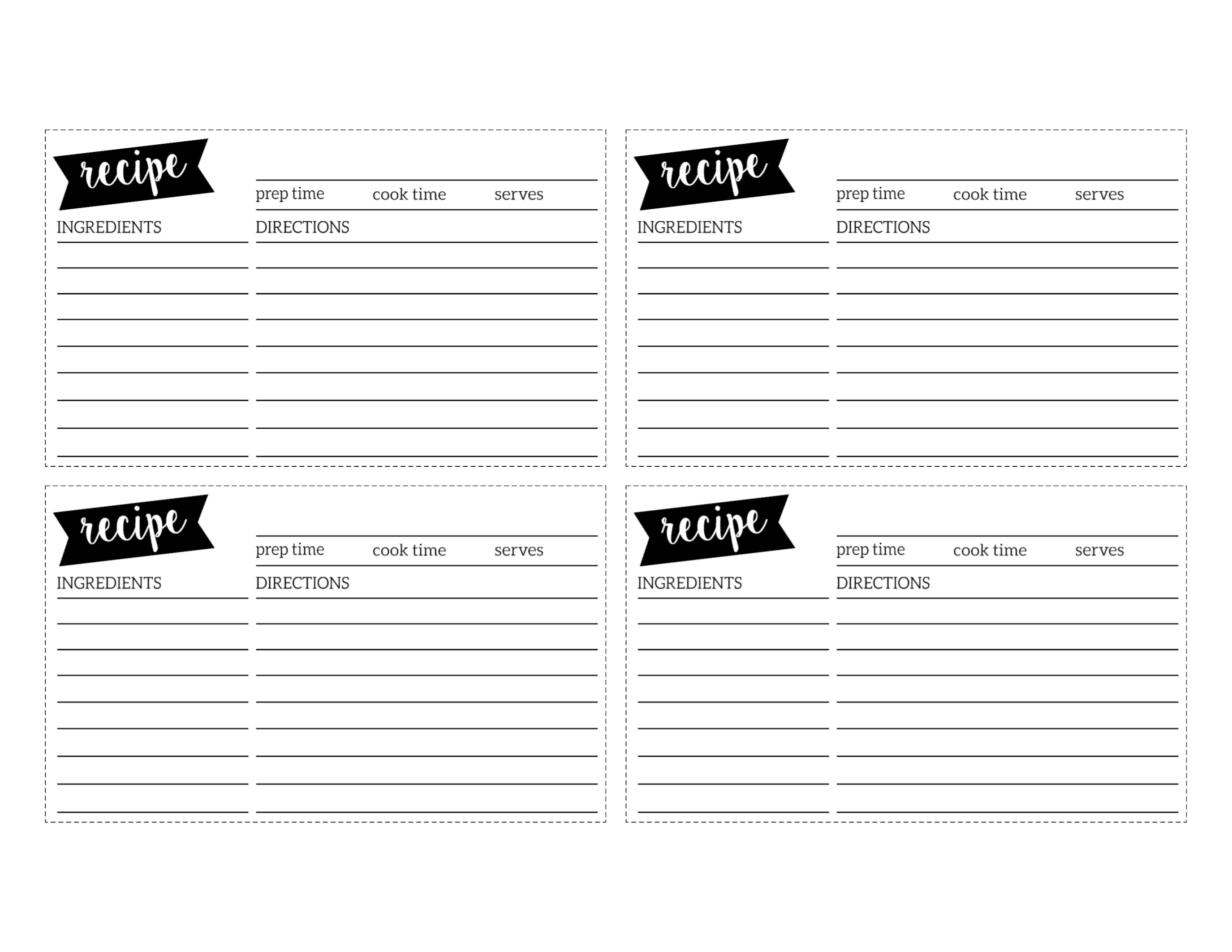 Free Recipe Card Template Printable Paper Trail Design Cards 3x5