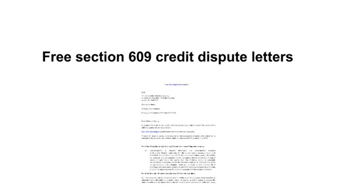 Free Section 609 Credit Dispute Letters Google Docs