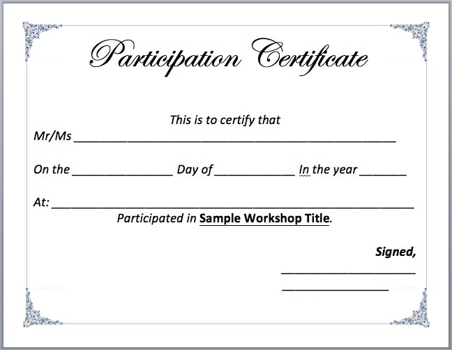 Free Word Certificate Template Participation Images