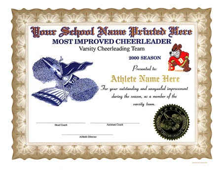 Full Color Cheerleading Certificates
