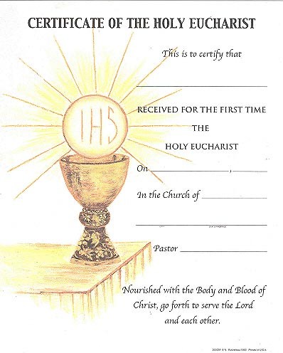 Full Communion Certificates RCIA McKay Church Goods First Certificate Template
