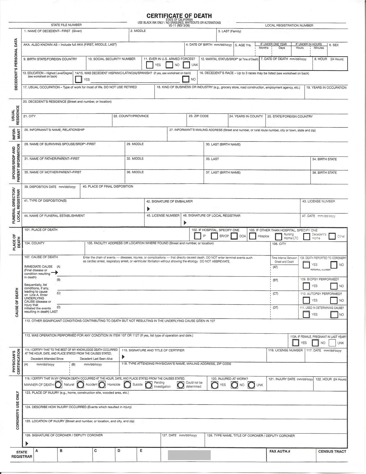 German Death Certificate Template Indiana Sample