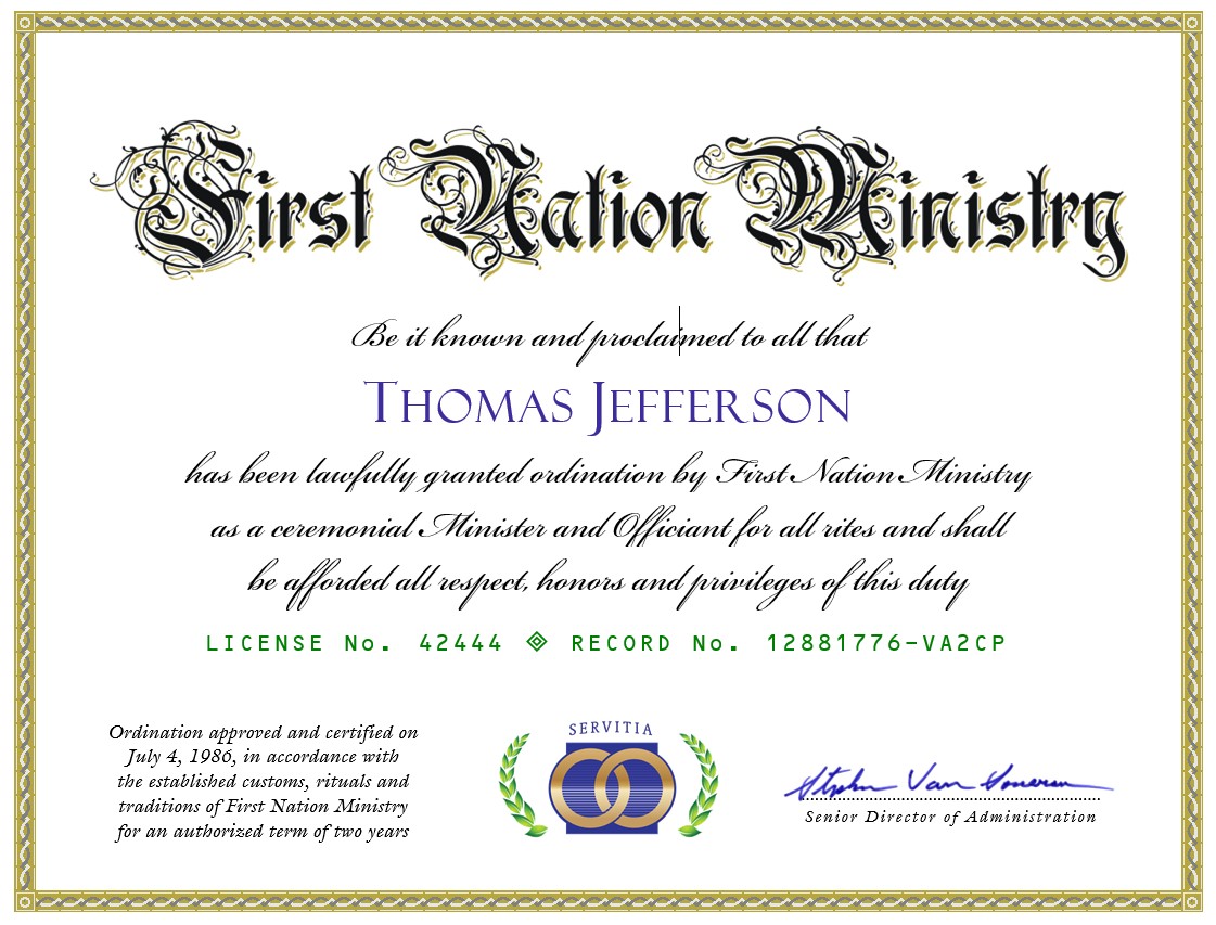 Get Ordained Online Free Marriage Minister Ordination Certificate