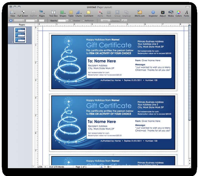 Gift Certificate Template Mac Pages Free Christmas