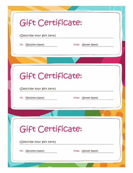 Gift Certificates Bright Design 3 Per Page Templates Office Certificate Template