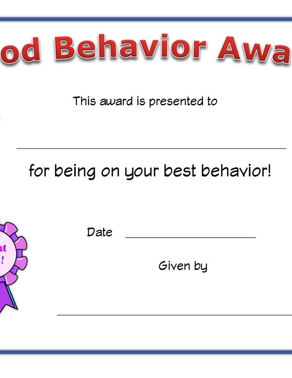 Good Behavior Award Certificate All Kids Network Printable