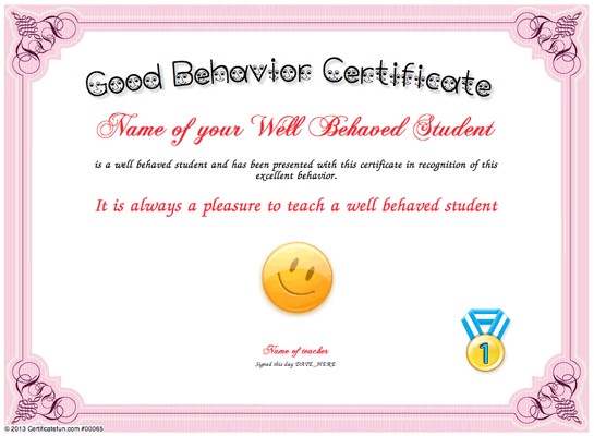 Good Behavior Certificate Printable