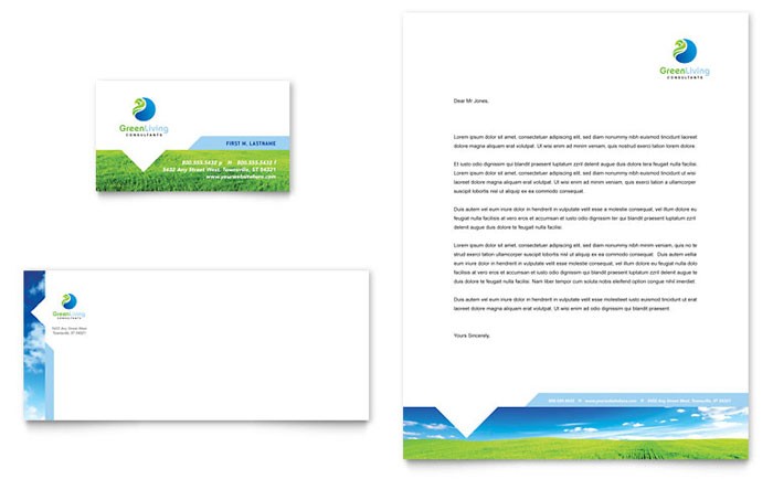 Green Living Recycling Business Card Letterhead Template Design Brochure Free