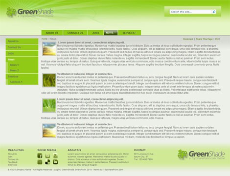 GreenShade Free SharePoint 2010 Theme Best Design Sharepoint Themes Download