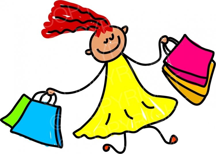 Happy Cartoon Shopping Spree Girl Toddler Art Prawny Clip Clipart