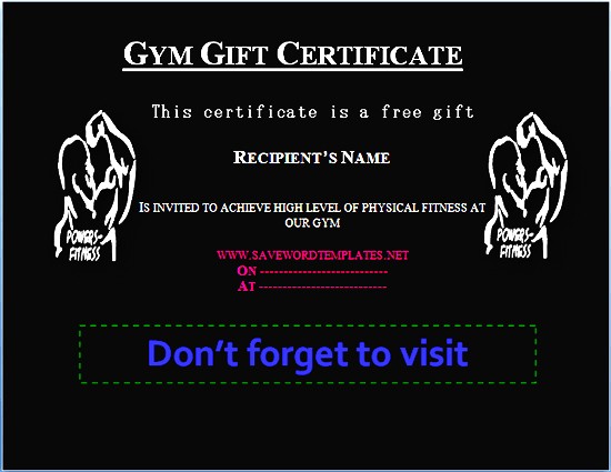 Health Gift Certificate Templates Template Fitness