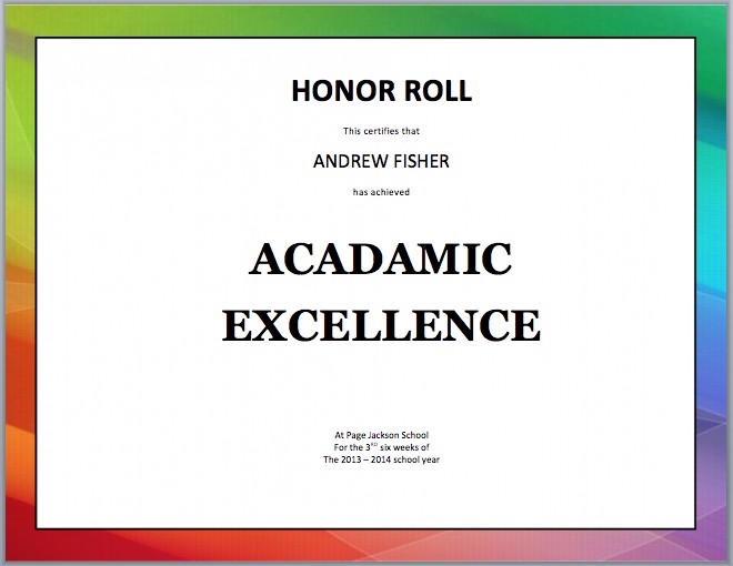High School Honor Roll Certificate Template