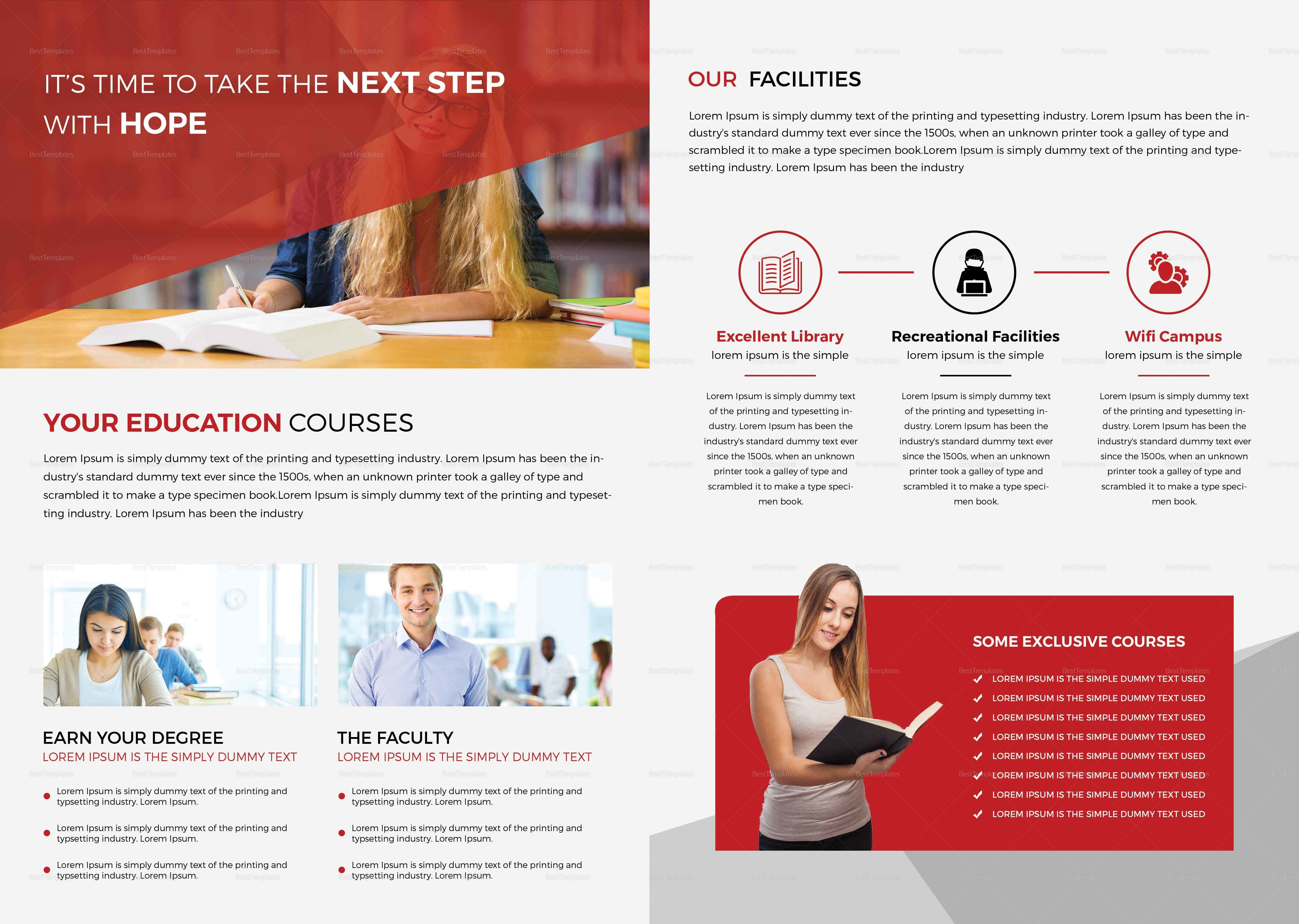Higher Educational Brochure Design Template In Word PSD Publisher Templates For Education