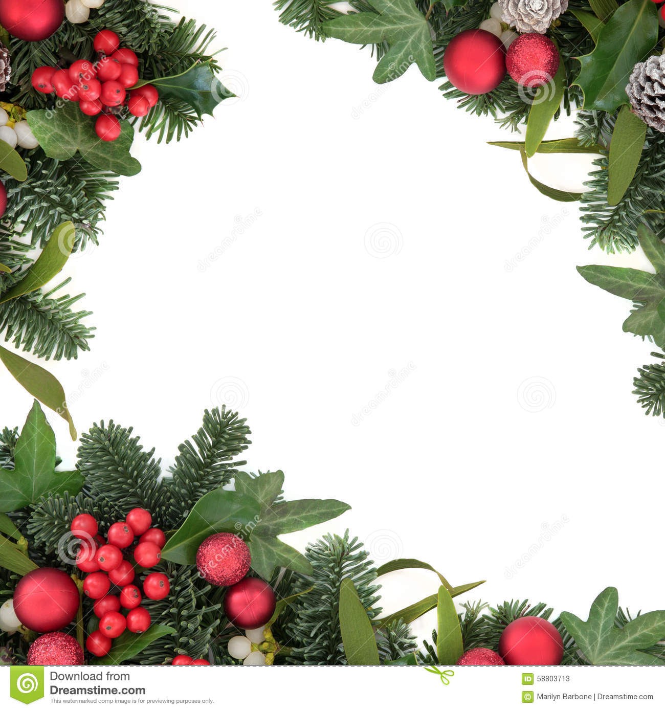 Holly And Red Bauble Border Stock Image Of Background Card Christmas Ivy