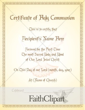 Holy Communion Certificate With Dove Watermark DC Hidden First Template