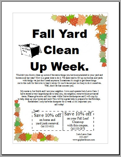 I Need Some Help GopherHaul Landscaping Lawn Care Business Fall Clean Up Flyers
