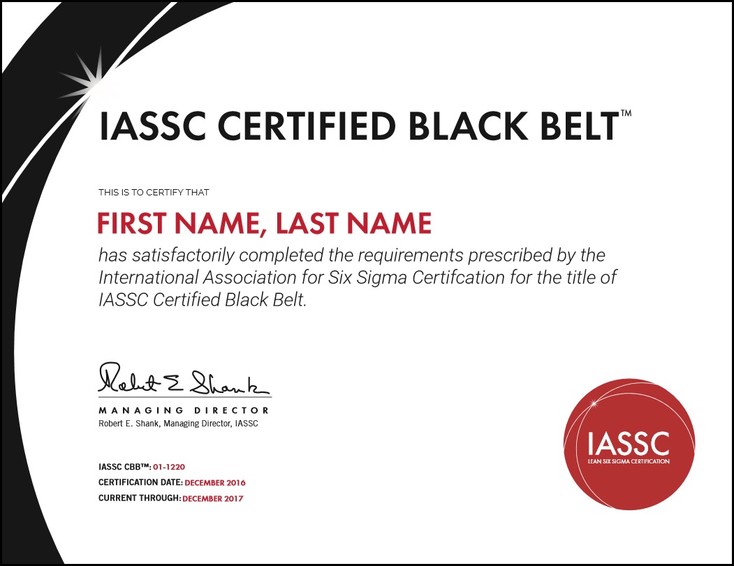 IASSC Lean Six Sigma Black Belt Exam Included Certificate Template