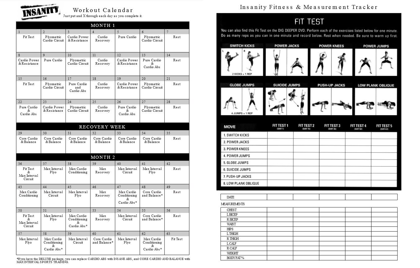 Insanity Workout Calendar Monthly Template