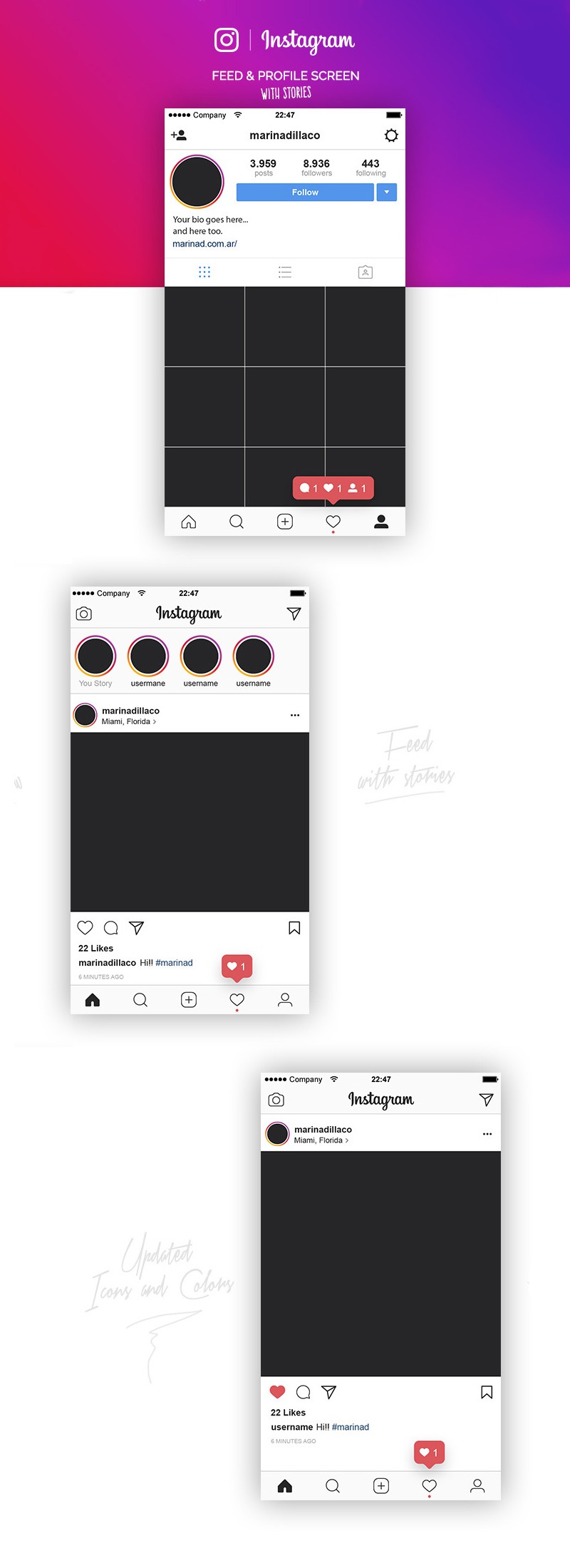 Instagram Feed Profile Layout UI Vector Template Freebie Supply