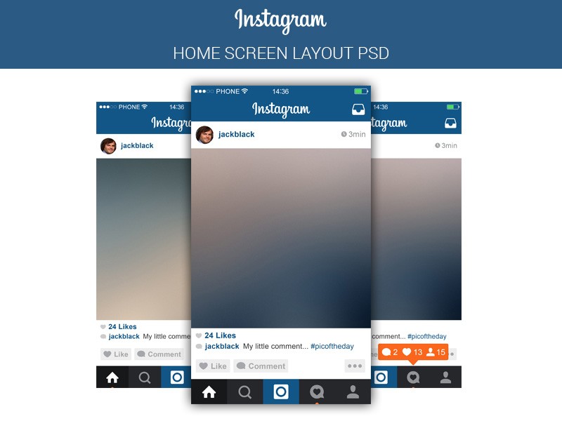 Instagram Main Screen Free PSD By Marina Dribbble Vector Template
