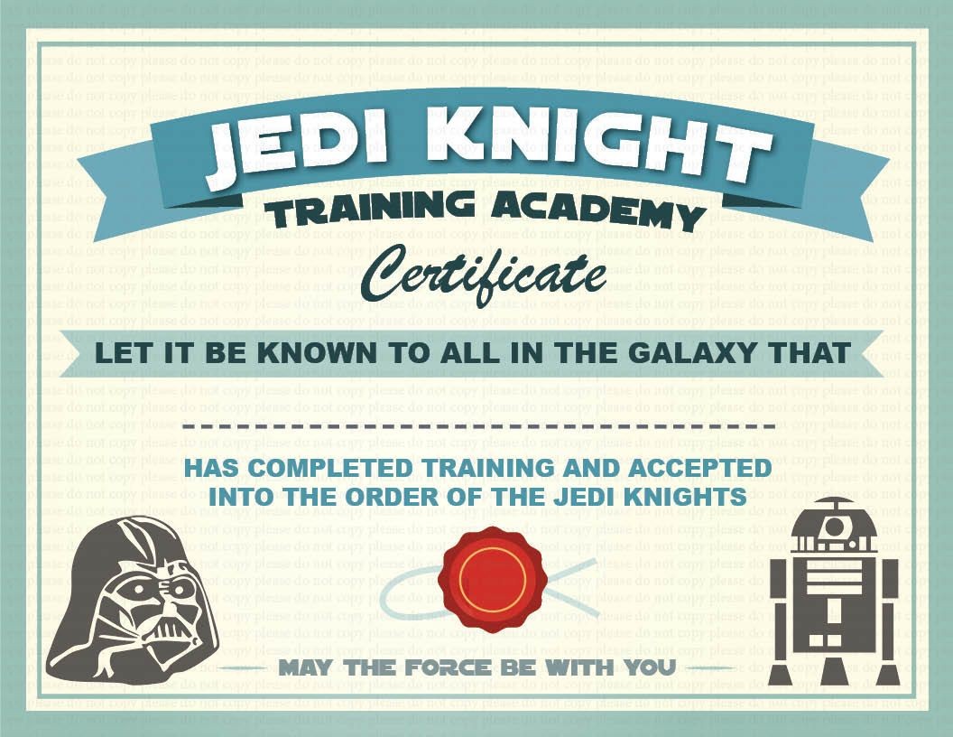 INSTANT DL Jedi Knight Certificate Star Wars Birthday By GoAlis