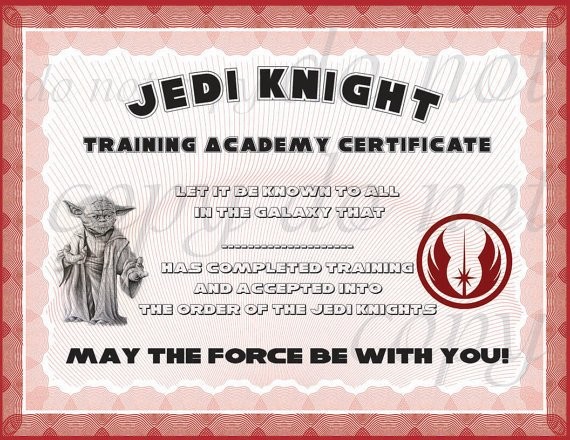 INSTANT DL Jedi Knight Certificate Star Wars Birthday Party Etsy Training