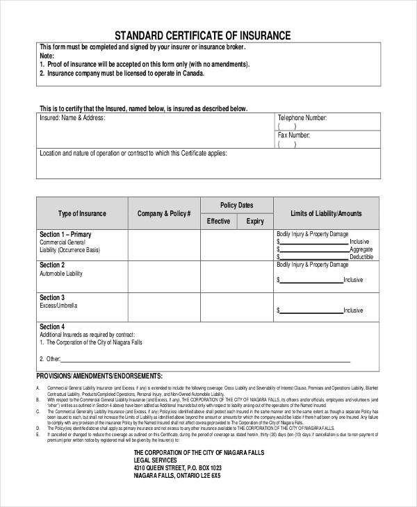 Insurance Certificate Template 10 Free Word PDF Documents Business