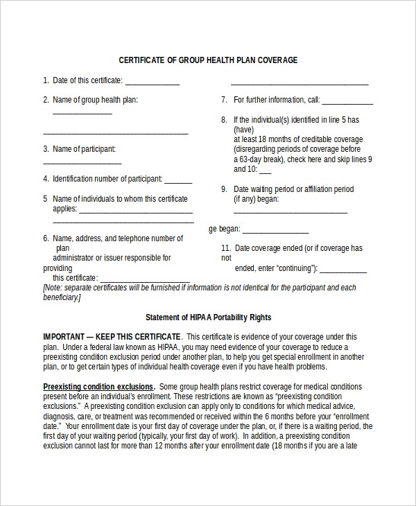 Insurance Certificate Template 10 Free Word PDF Documents Motor