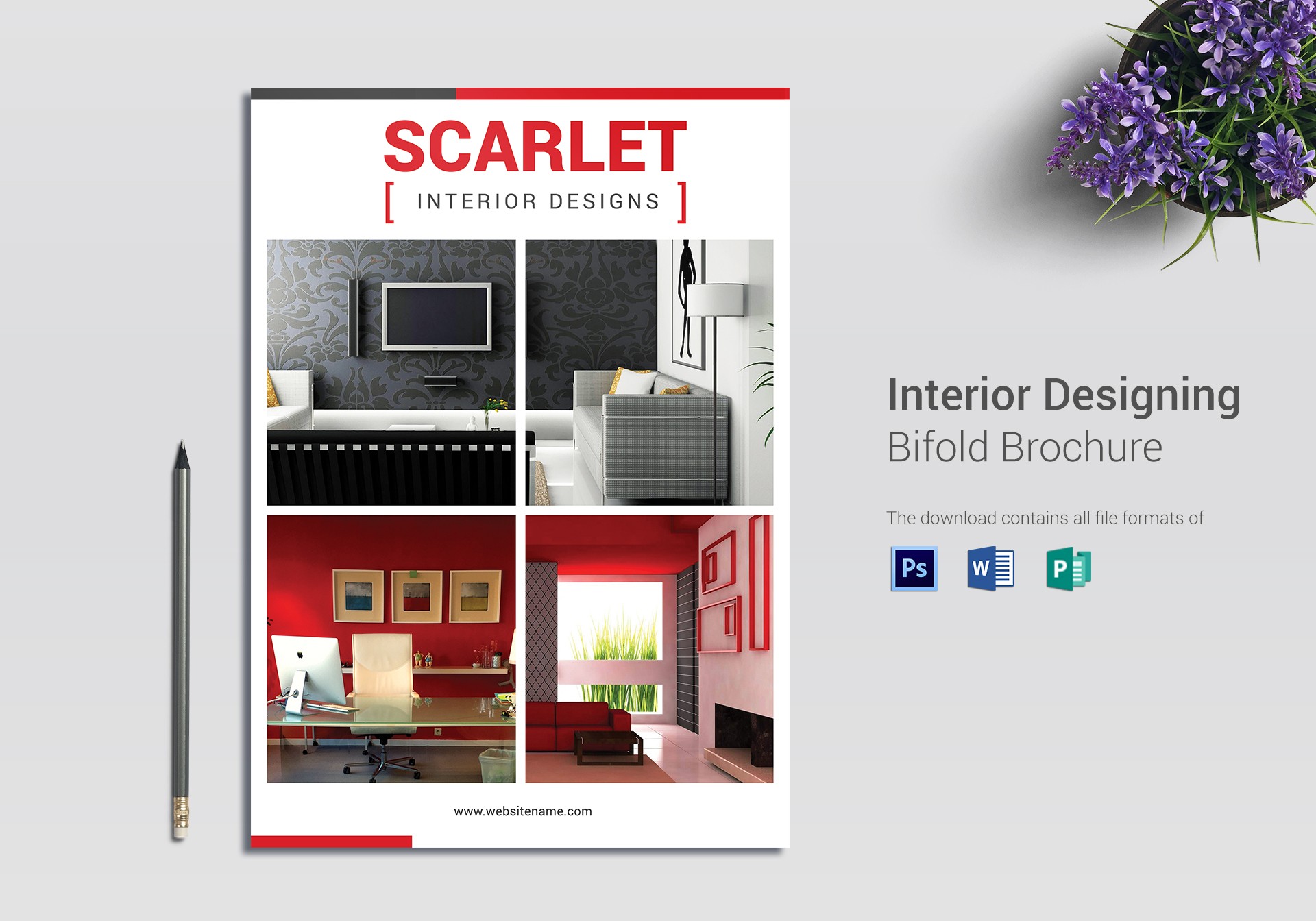 Interior Designing Bi Fold Brochure Design Template In PSD Word