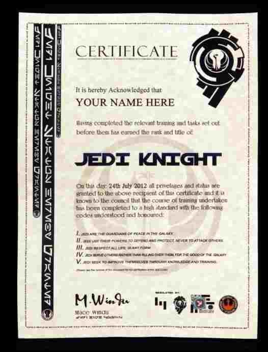 Jedi Certificate Template Free Com Knight Training