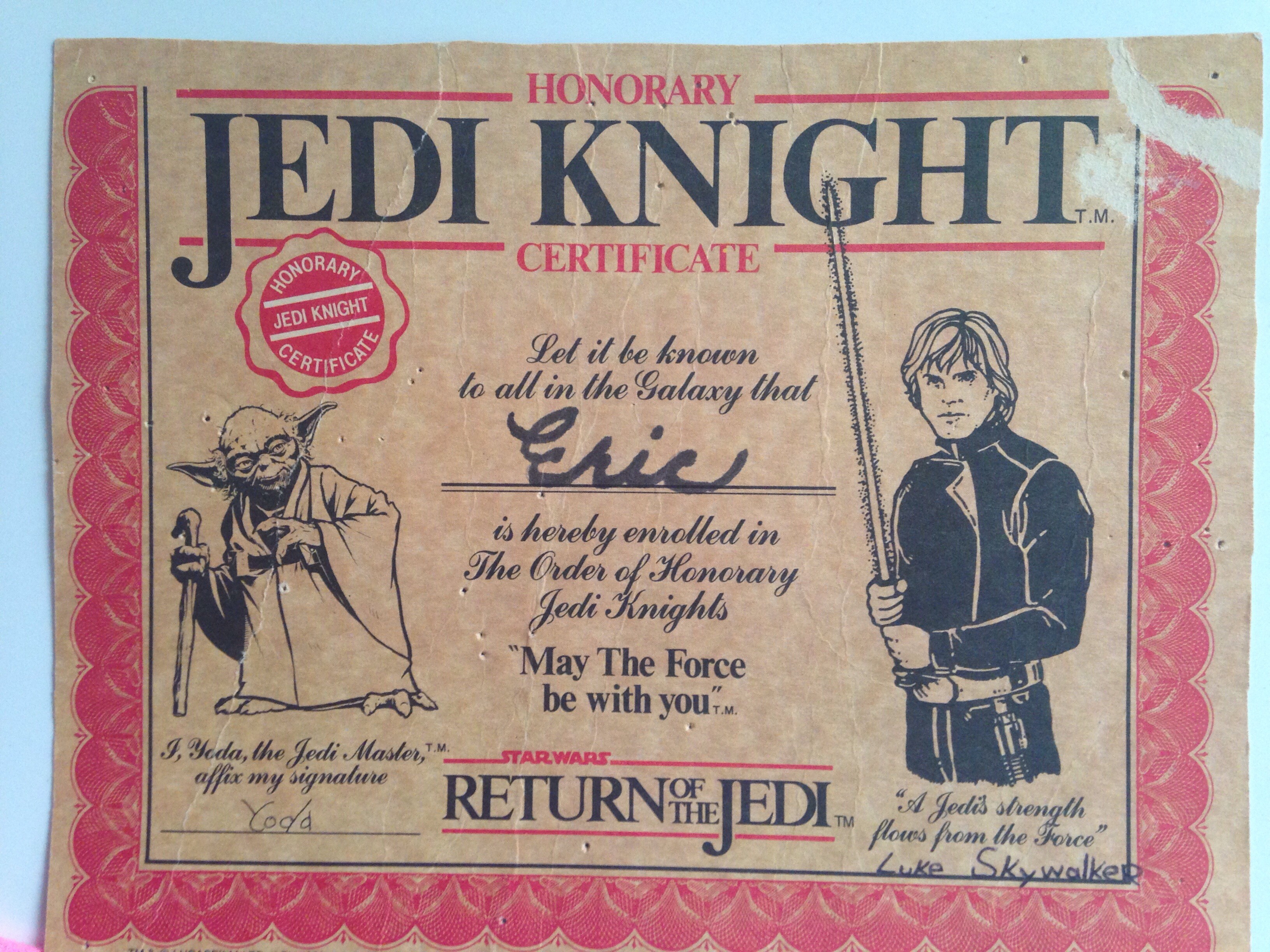 Jedi Knight Certificate StarWars