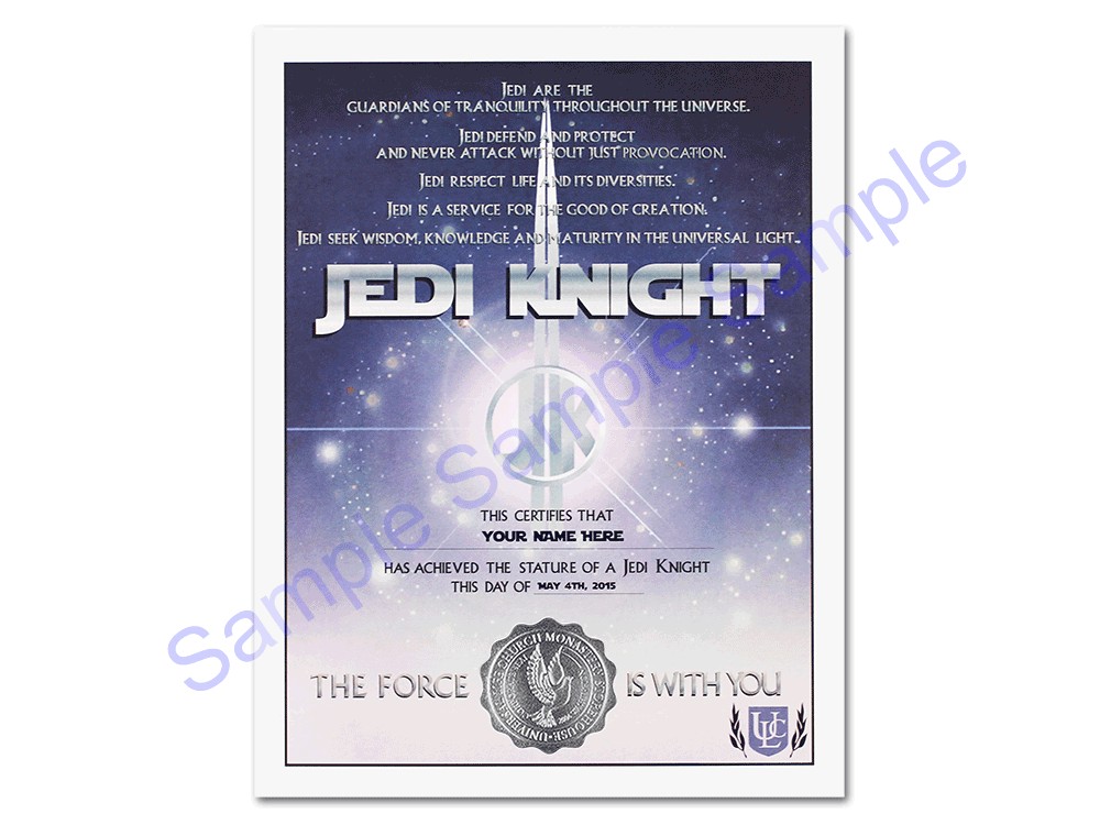 Jedi Knight Certificate Universal Life Church
