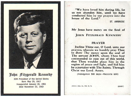 John F Kennedy Prayer Card Collectors Weekly Obituary Cards