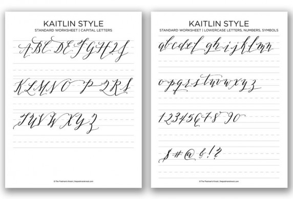 Kaitlin Style Calligraphy Worksheet Doodling Drawing Lettering Templates Printable