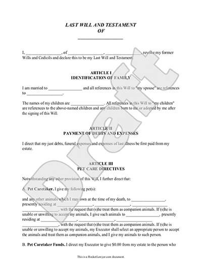 Last Will And Testament Template For A Rocket Lawyer Free