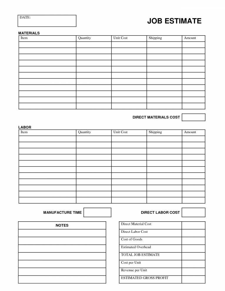 Ledger Balance Sheet Free Download Printable Job Estimate Forms